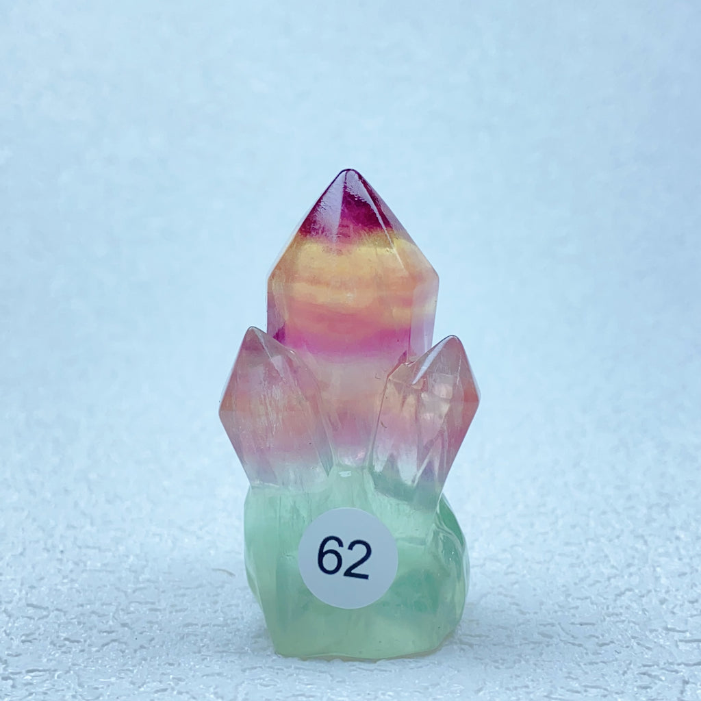 Natural Rainbow  Fluorite Carving  Crystal  Clusters Tower Points