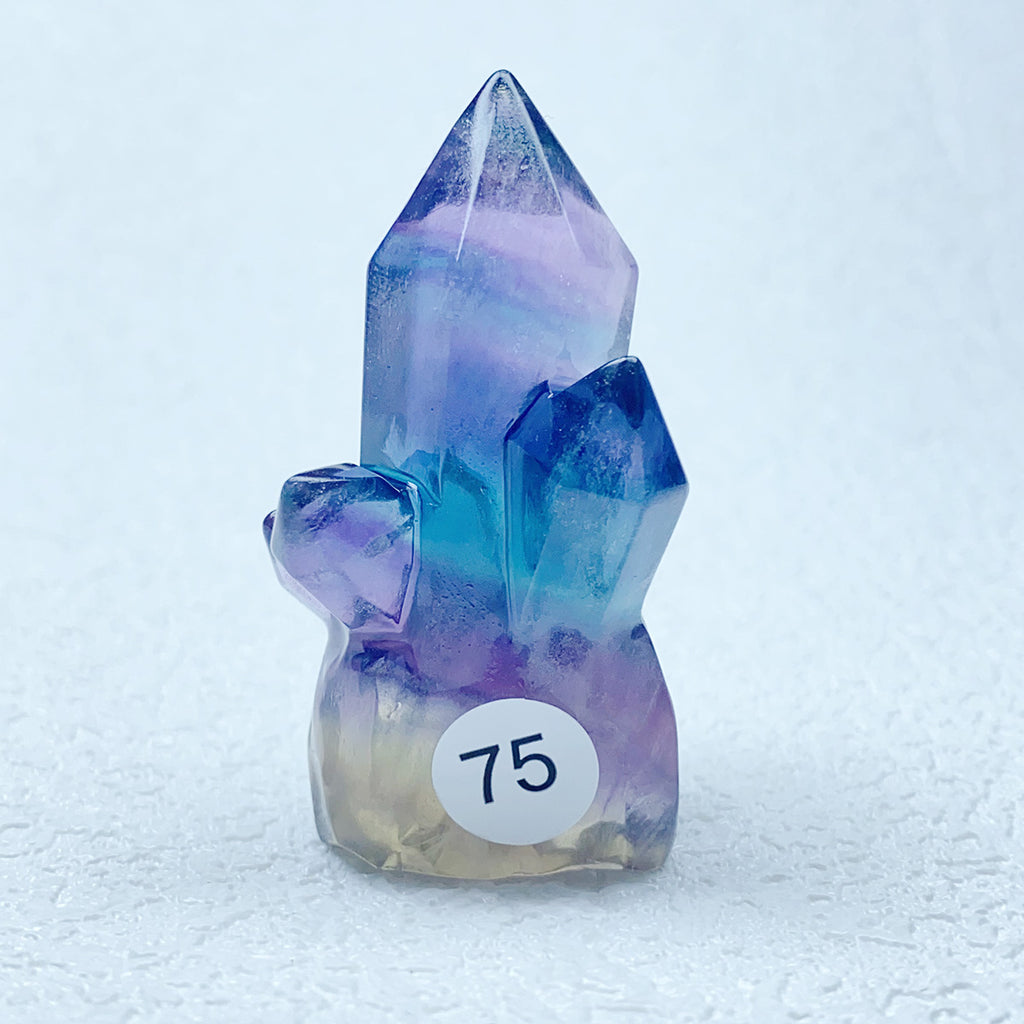 Natural Rainbow  Fluorite Carving  Crystal  Clusters Tower Points