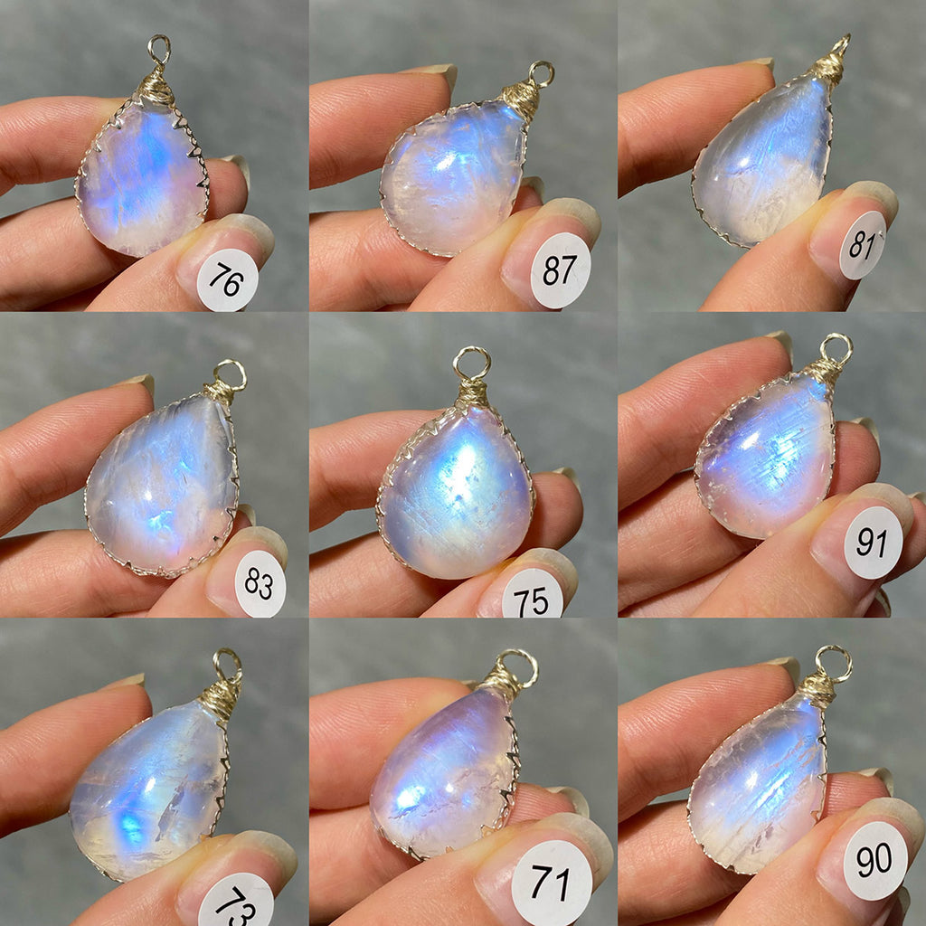 DIY Necklace High Quality Blue Moonstone Water Drop Shape Pendant Double Flash Crystals Stone Decoration