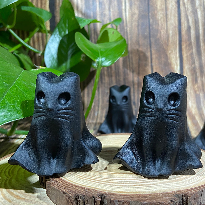 Black Obsidian Cat Carvings Crystal Cartoon Carvings Decorative Gift