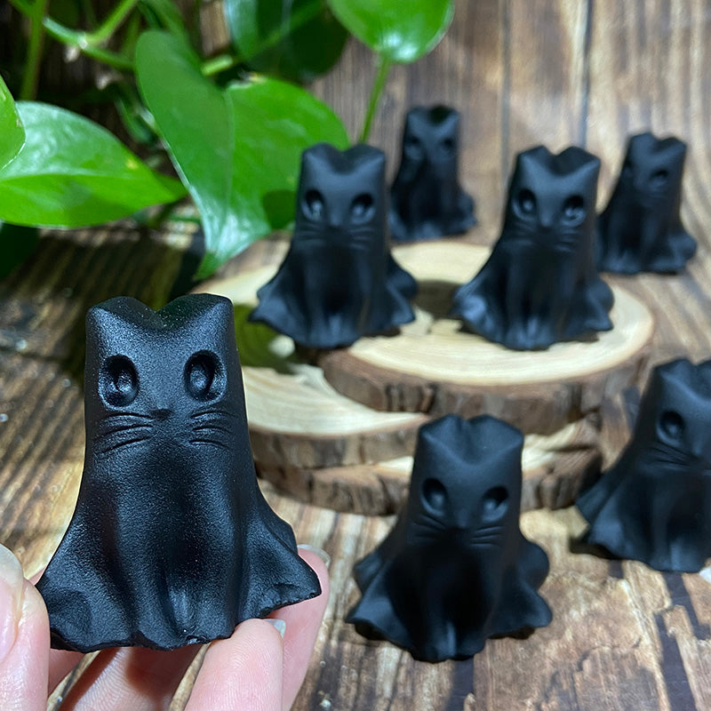 Black Obsidian Cat Carvings Crystal Cartoon Carvings Decorative Gift