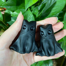 Load image into Gallery viewer, Black Obsidian Cat Carvings Crystal Cartoon Carvings Decorative Gift