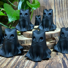 Load image into Gallery viewer, Black Obsidian Cat Carvings Crystal Cartoon Carvings Decorative Gift