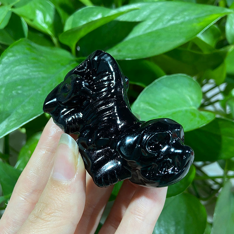 Black Obsidian Dog Skull Carvings