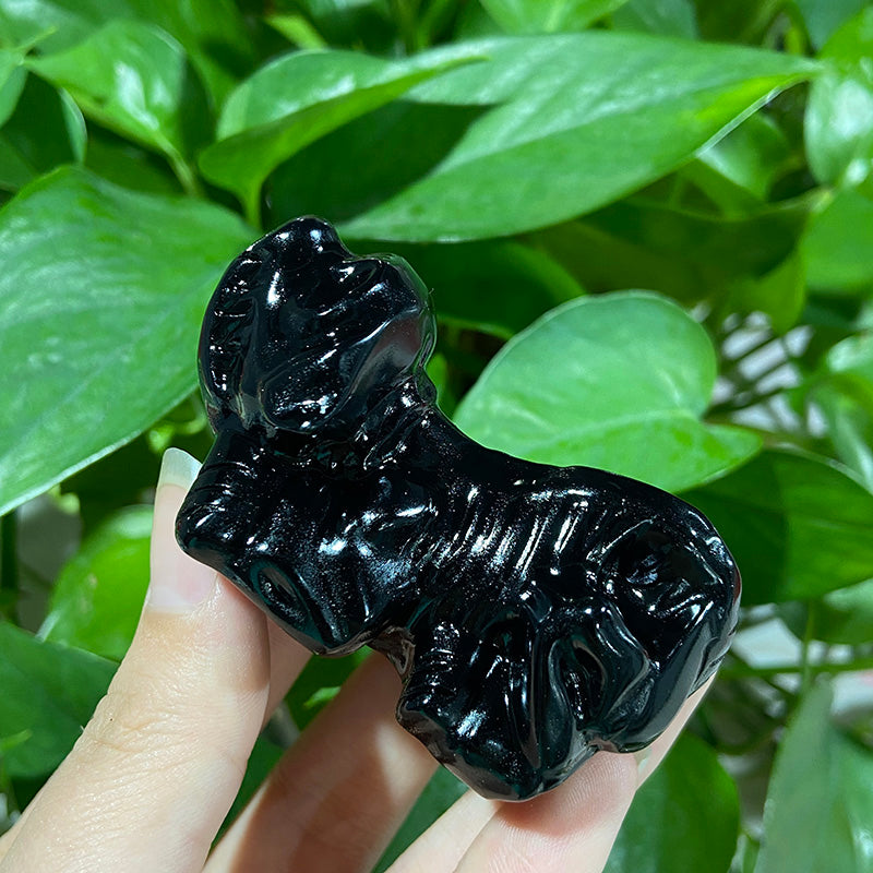 Black Obsidian Dog Skull Carvings