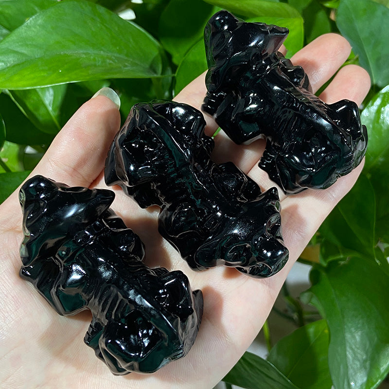 Black Obsidian Dog Skull Carvings