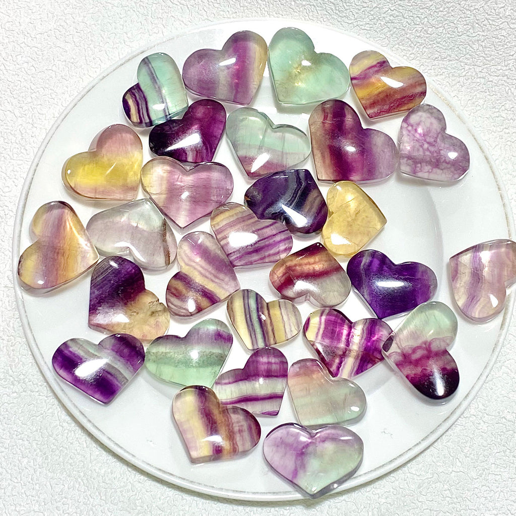 Natural Rainbow Fluorite Crystal Moon & Heart & Water Drop