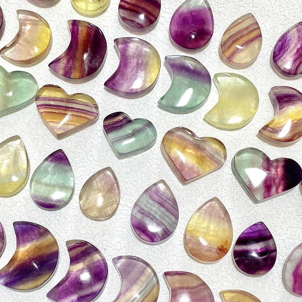 Natural Rainbow Fluorite Crystal Moon & Heart & Water Drop