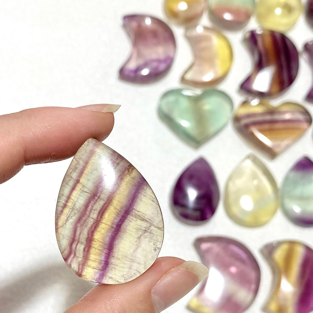 Natural Rainbow Fluorite Crystal Moon & Heart & Water Drop