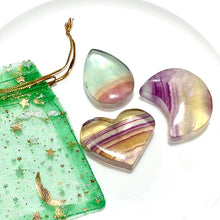 Load image into Gallery viewer, Natural Rainbow Fluorite Crystal Moon &amp; Heart &amp; Water Drop