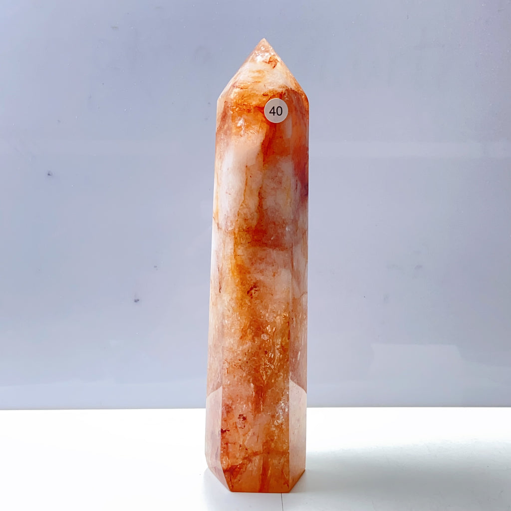 Large Fire Quartz Tower Reiki Crystal Healing Energy Polished Stone Home Decorations