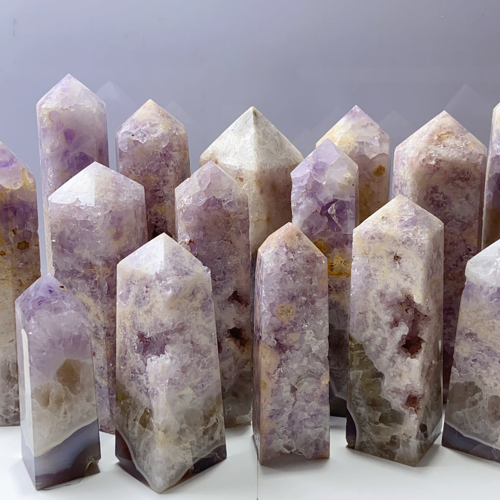 Pink Amethyst Agate Flower Tower Stone Druzy Quartz Room Decoration