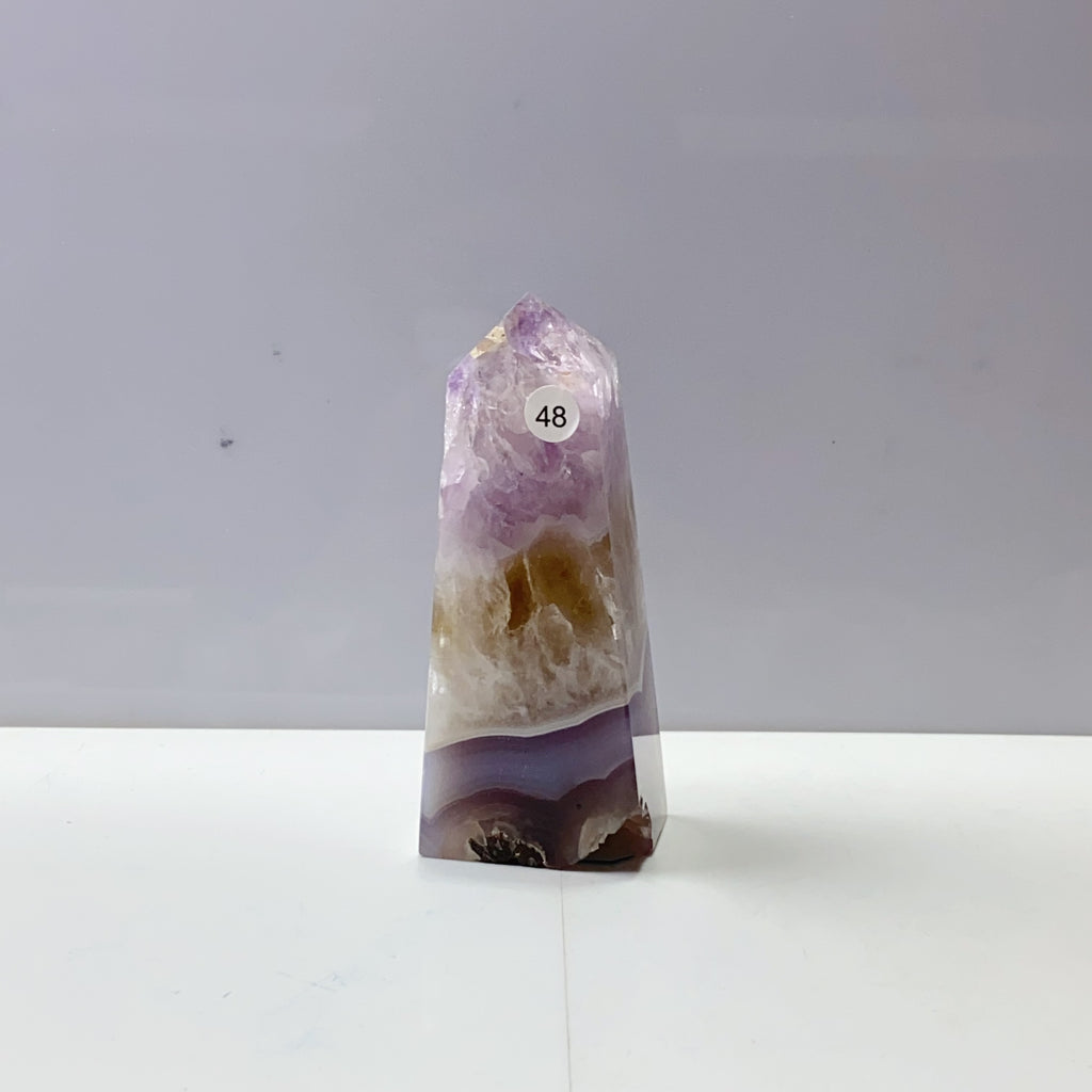 Pink Amethyst Agate Flower Tower Stone Druzy Quartz Room Decoration