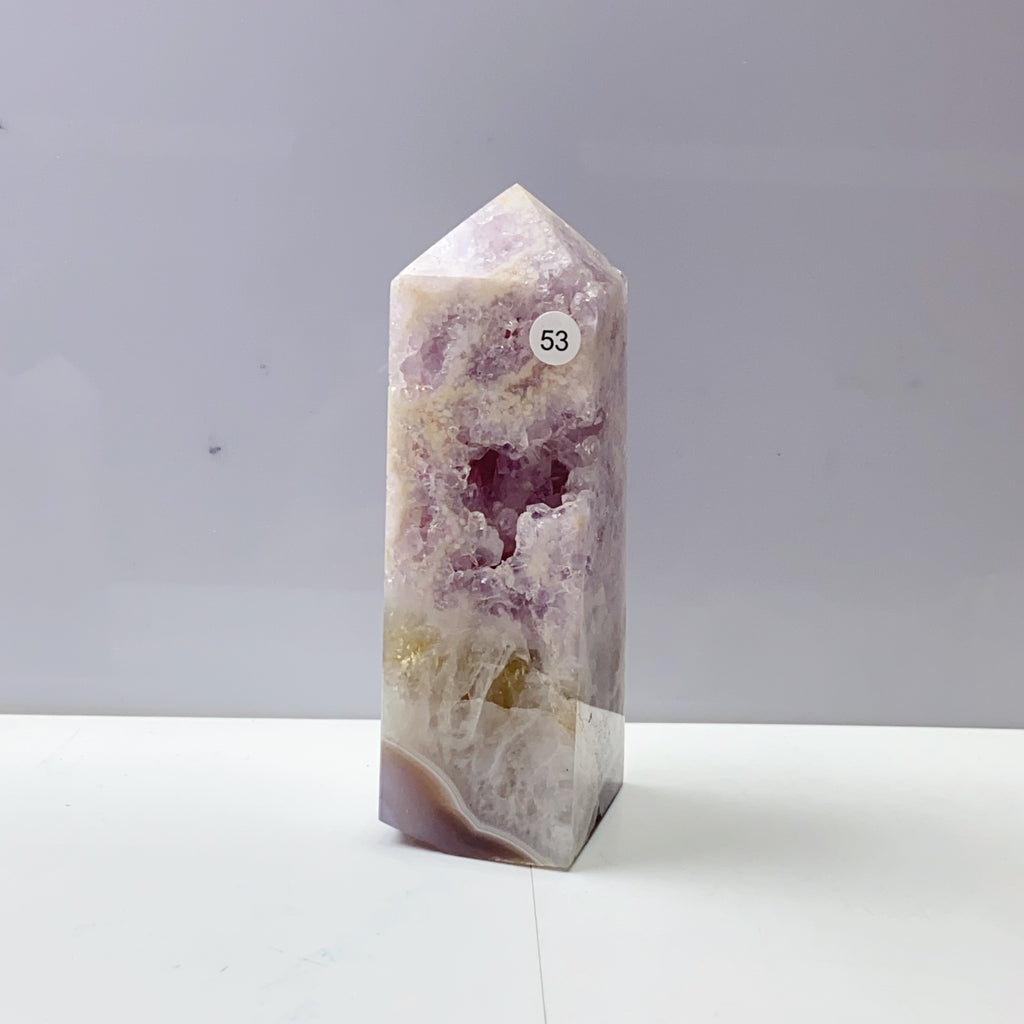 Pink Amethyst Agate Flower Tower Stone Druzy Quartz Room Decoration