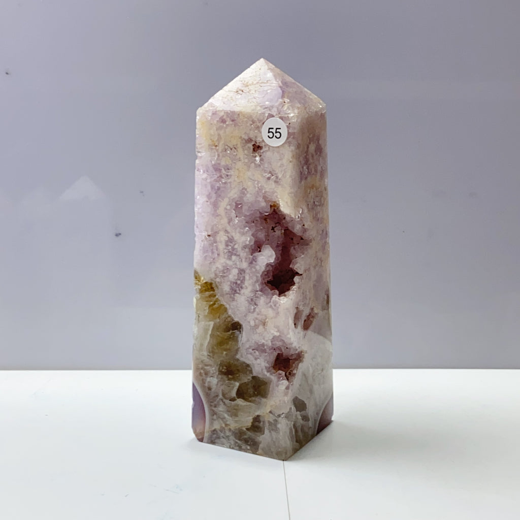 Pink Amethyst Agate Flower Tower Stone Druzy Quartz Room Decoration