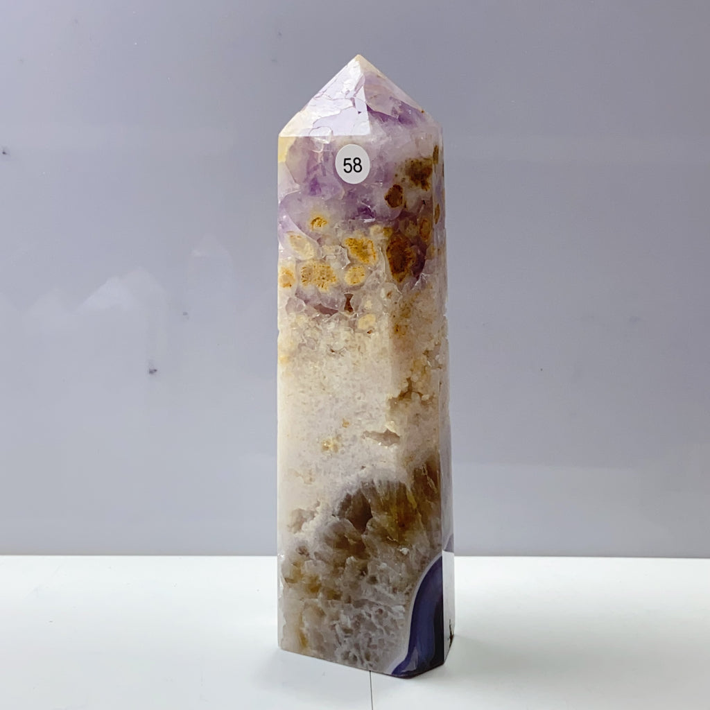 Pink Amethyst Agate Flower Tower Stone Druzy Quartz Room Decoration