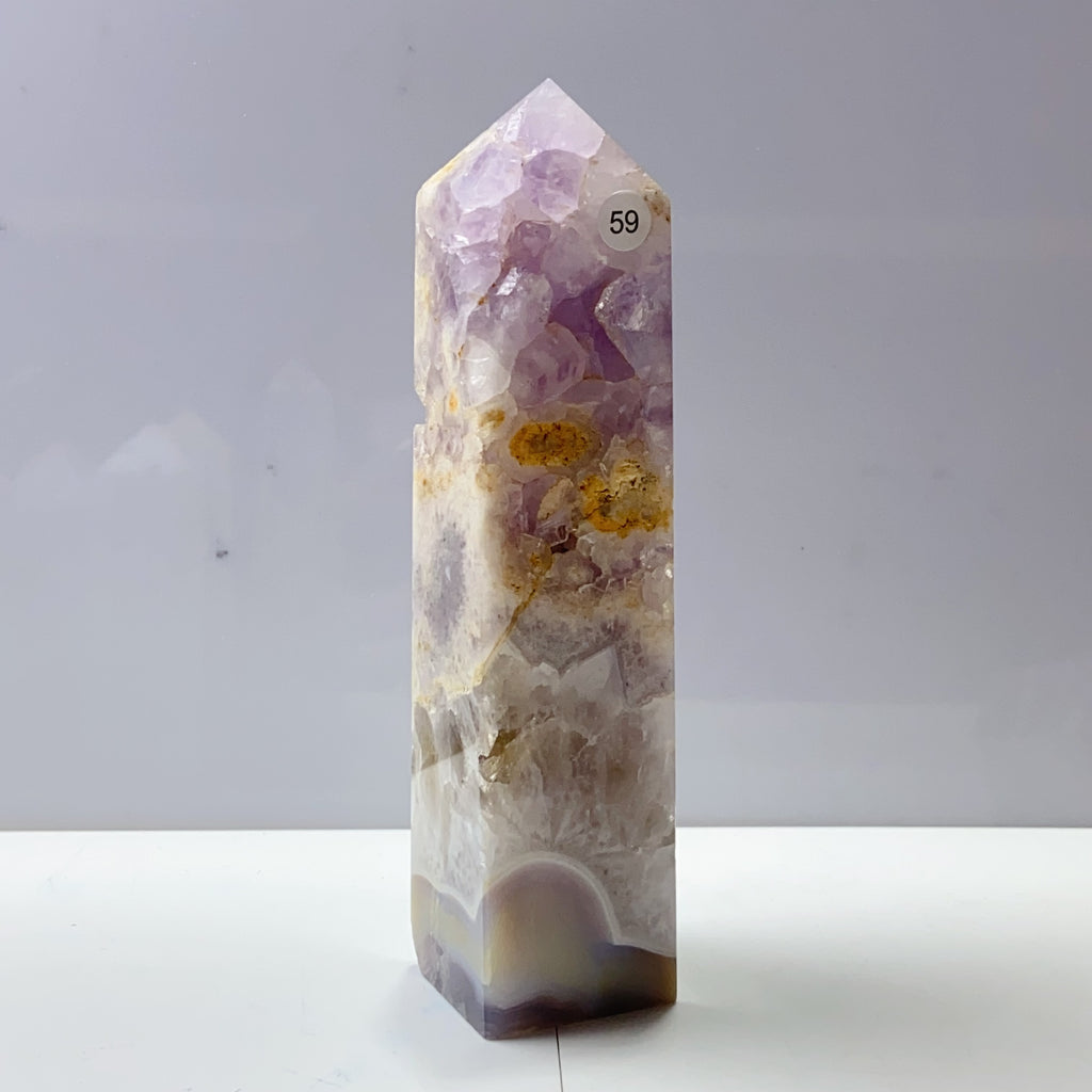 Pink Amethyst Agate Flower Tower Stone Druzy Quartz Room Decoration