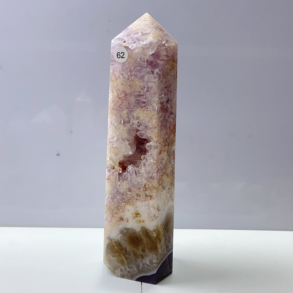 Pink Amethyst Agate Flower Tower Stone Druzy Quartz Room Decoration