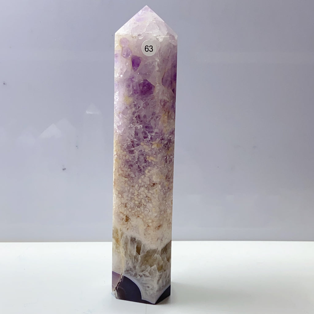 Pink Amethyst Agate Flower Tower Stone Druzy Quartz Room Decoration