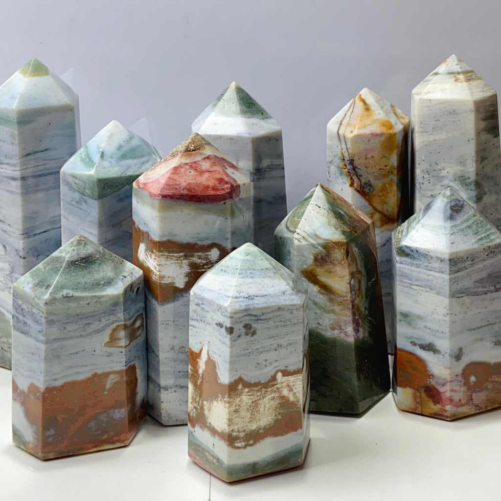 Ocean Jasper Tower Spiritual Reiki Healing Mineral Stone Home Decoration