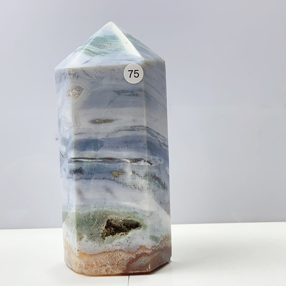 Ocean Jasper Tower Spiritual Reiki Healing Mineral Stone Home Decoration