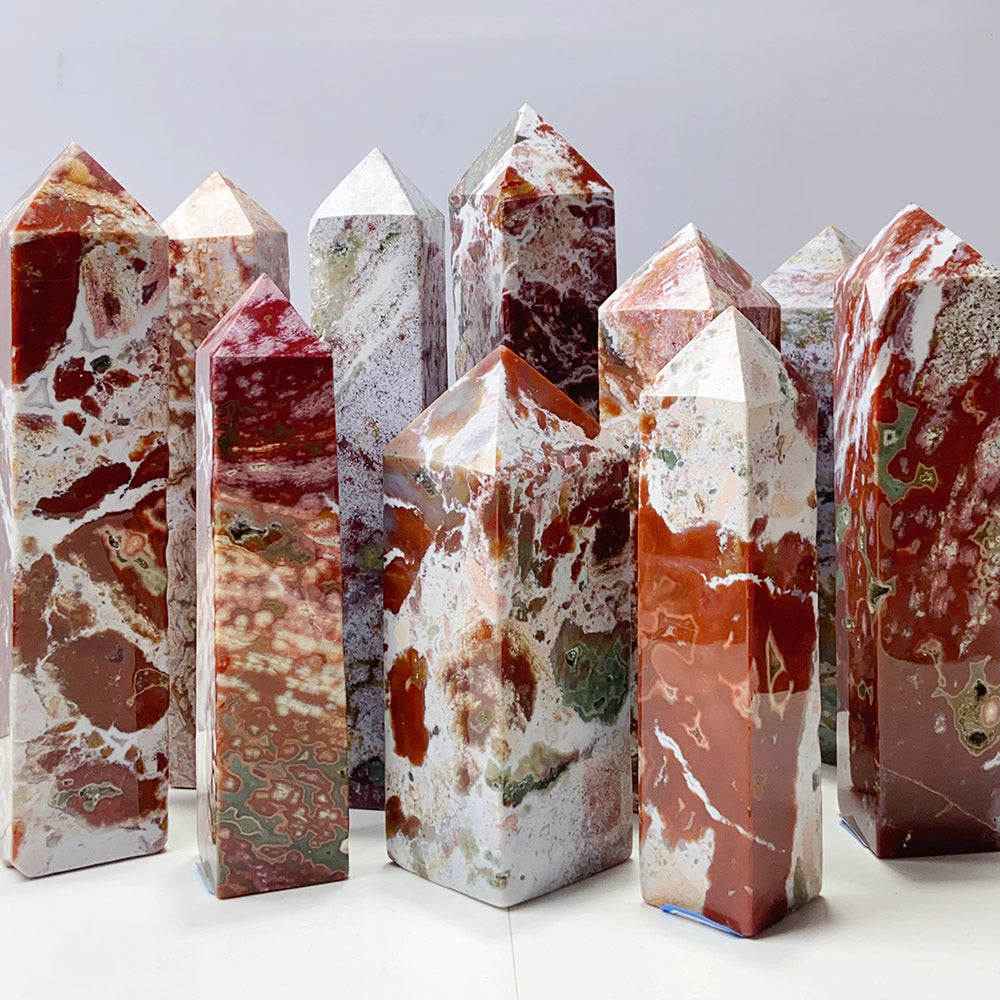 Pink Ocean Jasper Tower Rock Stone Home Feng Shui Decoration Witchcraft