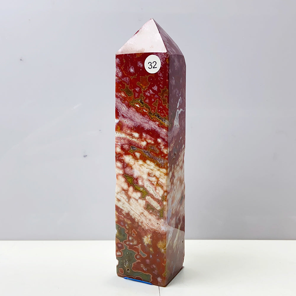 Pink Ocean Jasper Tower Rock Stone Home Feng Shui Decoration Witchcraft