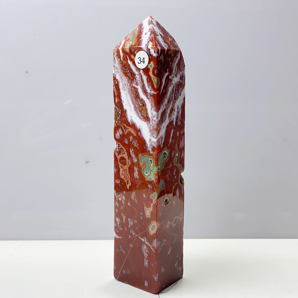 Pink Ocean Jasper Tower Rock Stone Home Feng Shui Decoration Witchcraft