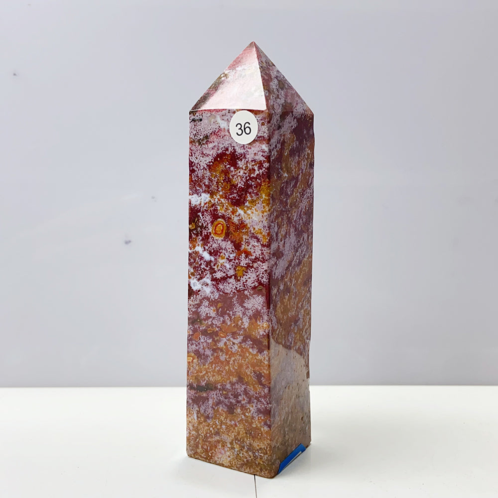 Pink Ocean Jasper Tower Rock Stone Home Feng Shui Decoration Witchcraft