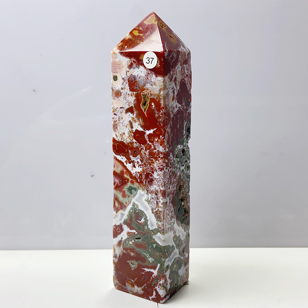 Pink Ocean Jasper Tower Rock Stone Home Feng Shui Decoration Witchcraft