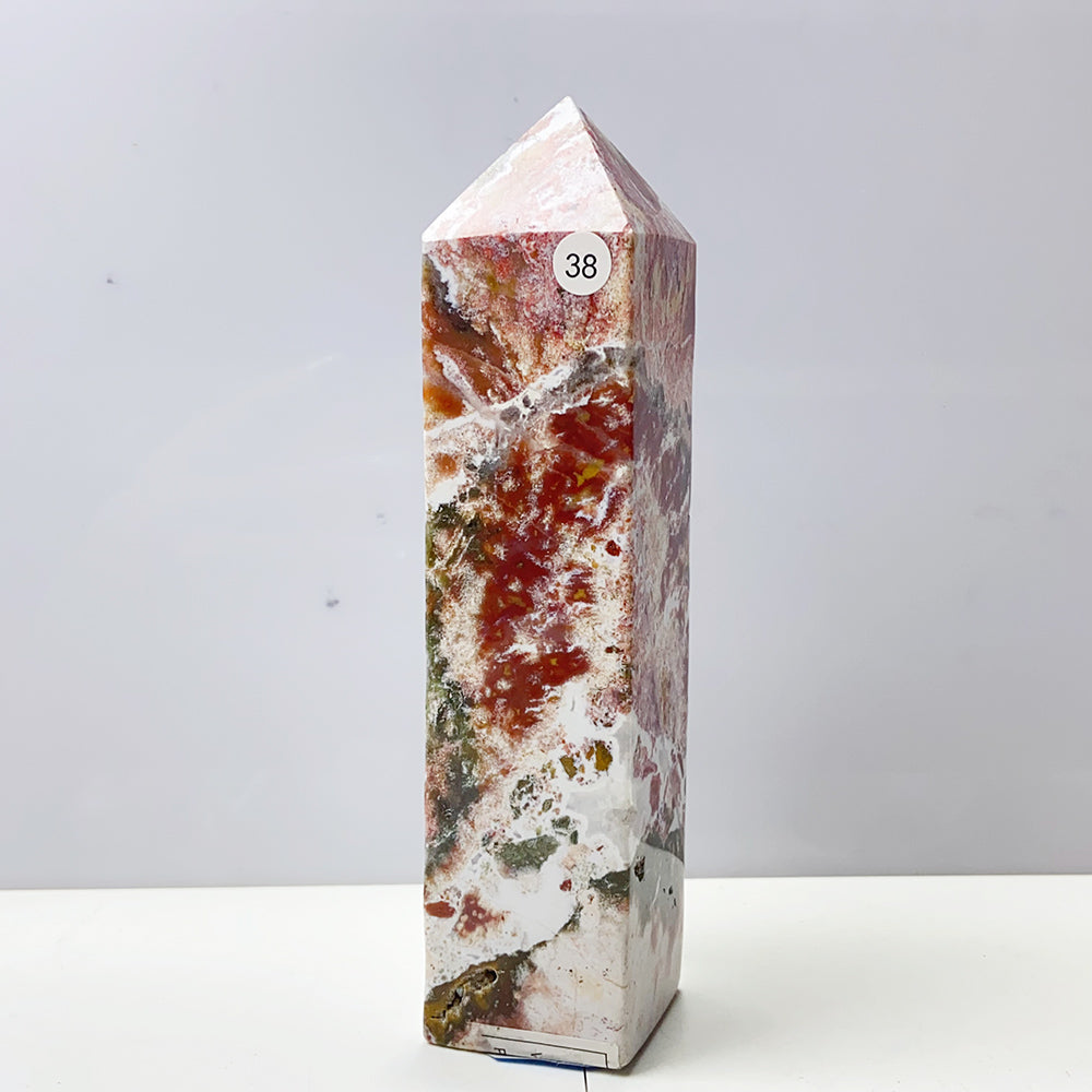 Pink Ocean Jasper Tower Rock Stone Home Feng Shui Decoration Witchcraft