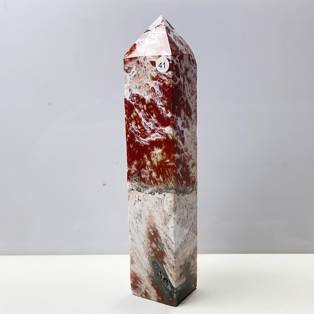 Pink Ocean Jasper Tower Rock Stone Home Feng Shui Decoration Witchcraft