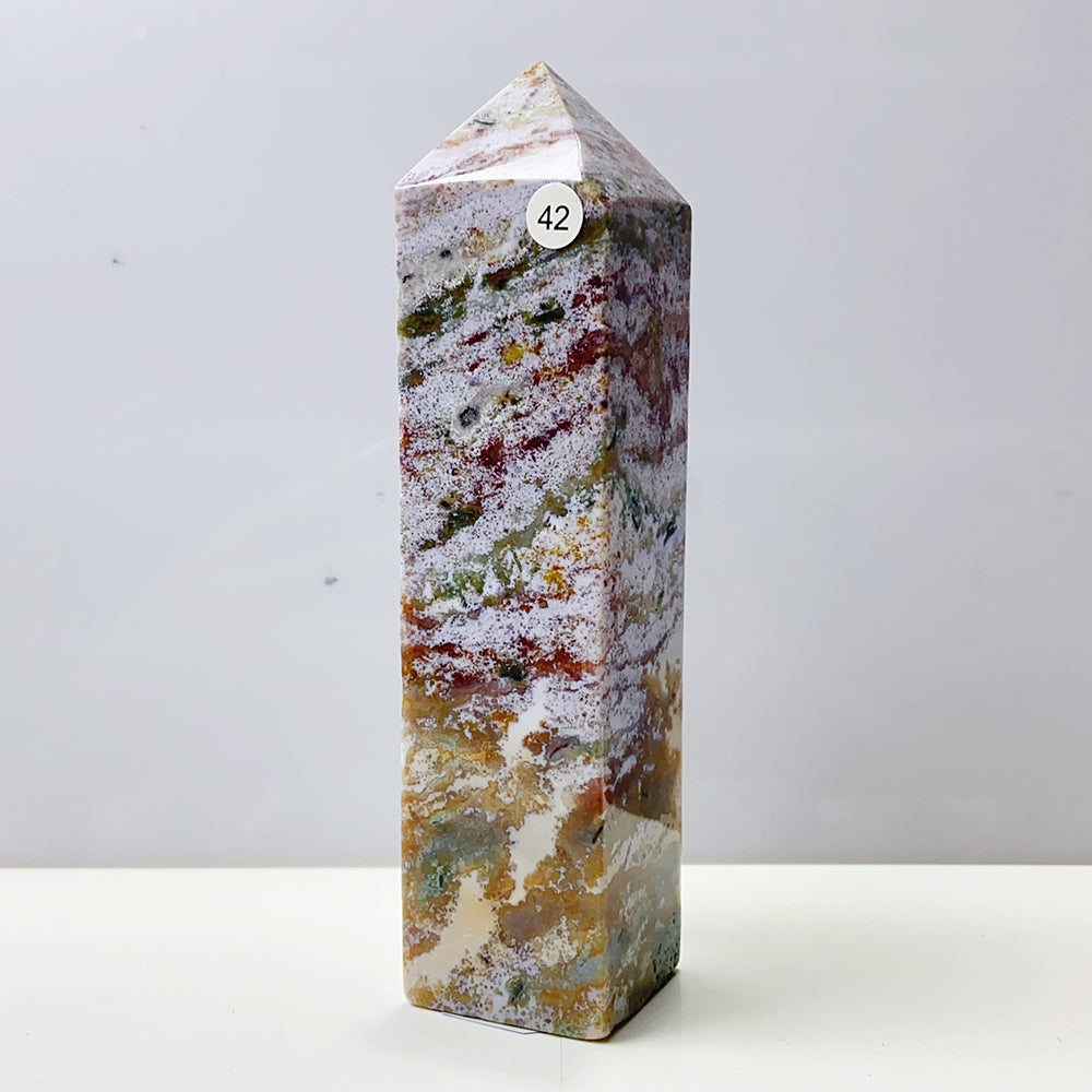 Pink Ocean Jasper Tower Rock Stone Home Feng Shui Decoration Witchcraft