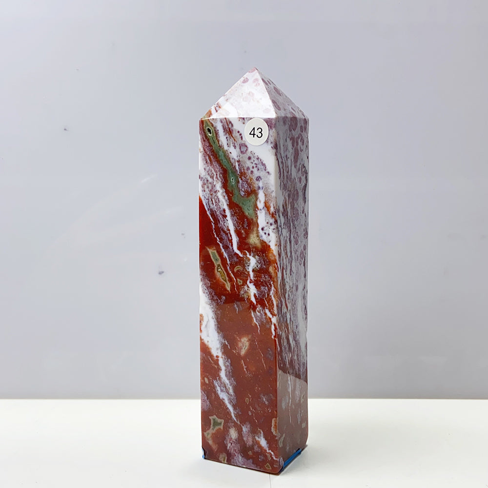 Pink Ocean Jasper Tower Rock Stone Home Feng Shui Decoration Witchcraft