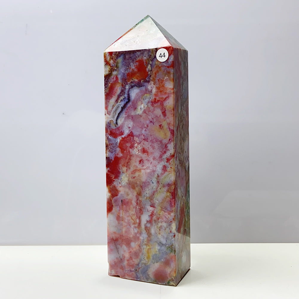 Pink Ocean Jasper Tower Rock Stone Home Feng Shui Decoration Witchcraft