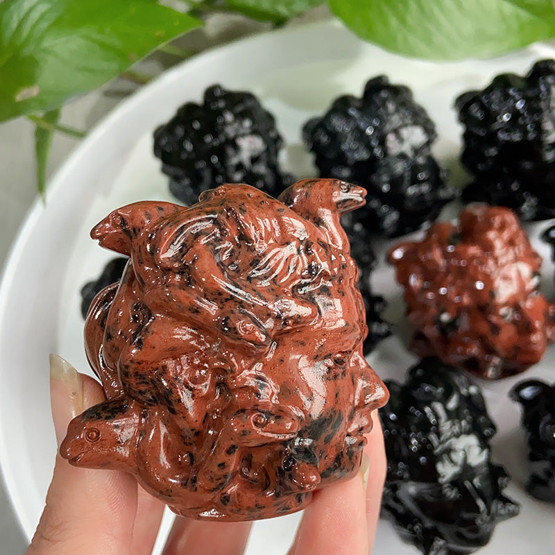 Mahogany Obsidian & Obsidian Medusa Carvings