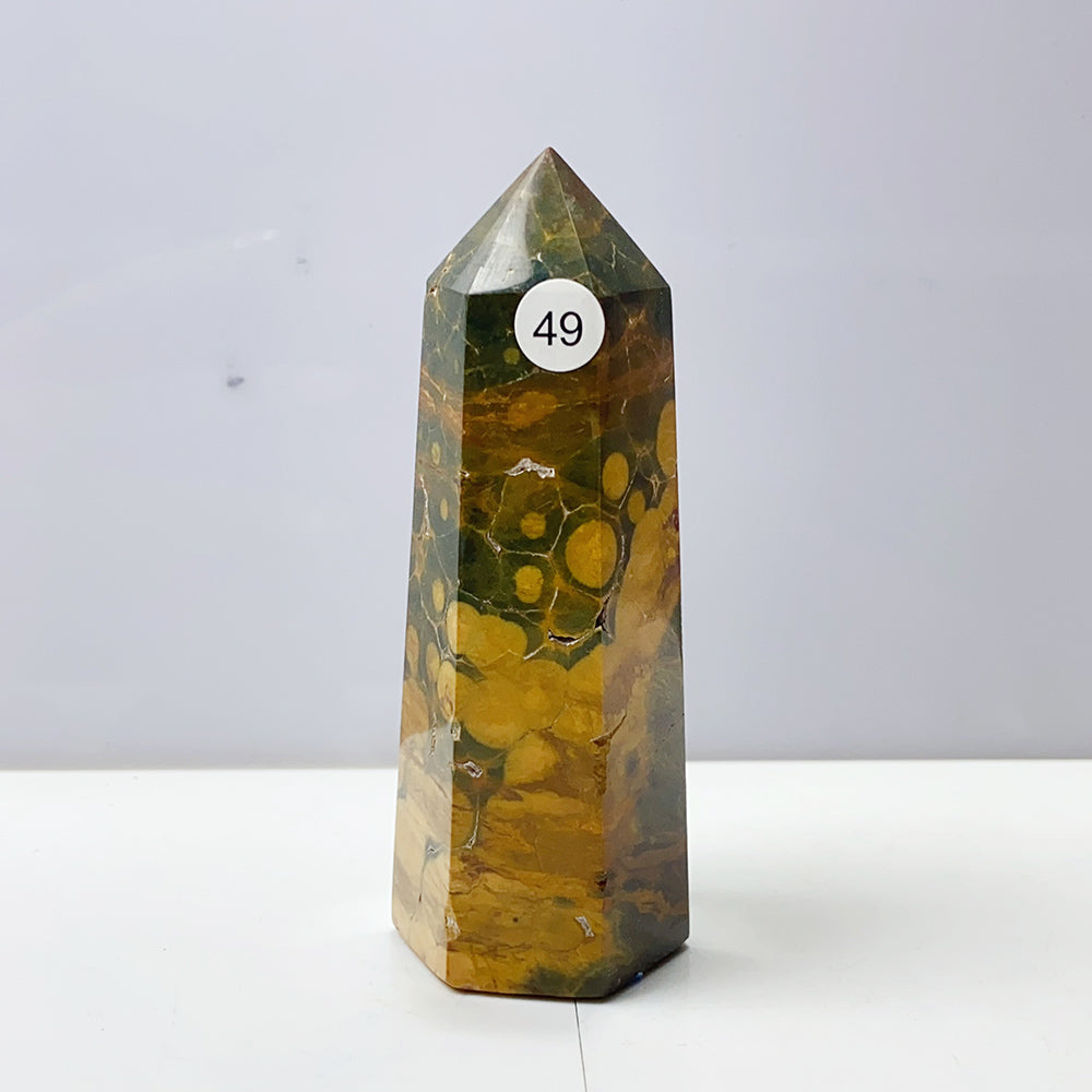 Yellow Ocean Jasper Tower Reiki Crystal Healing Stones Feng shui Stone Home Decorations