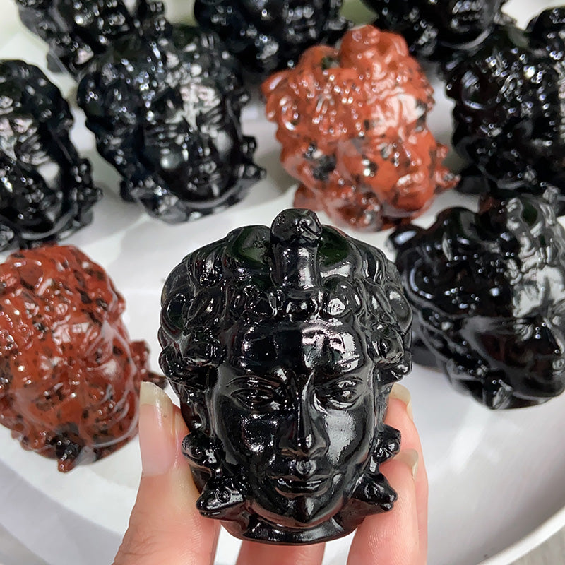 Mahogany Obsidian & Obsidian Medusa Carvings