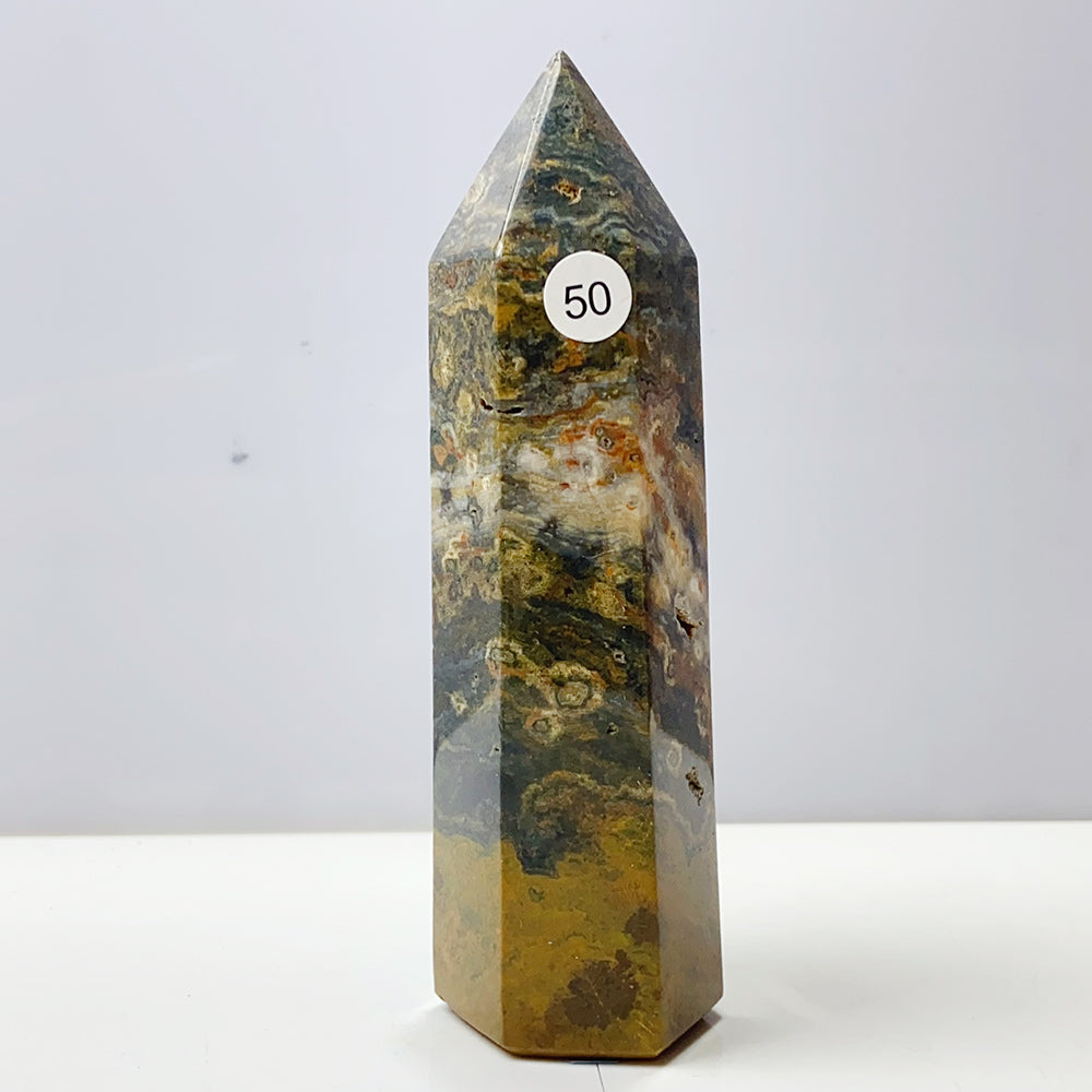 Yellow Ocean Jasper Tower Reiki Crystal Healing Stones Feng shui Stone Home Decorations