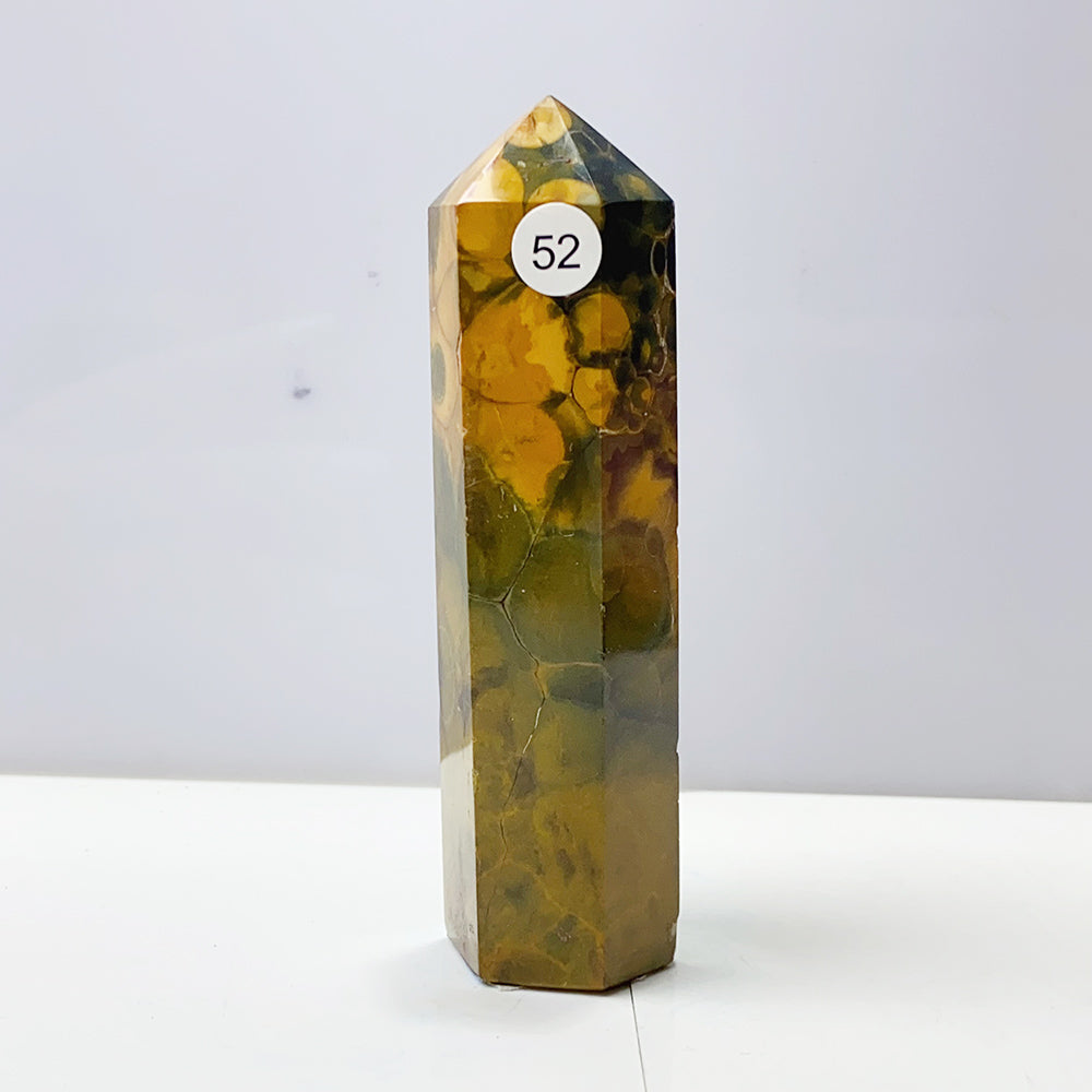 Yellow Ocean Jasper Tower Reiki Crystal Healing Stones Feng shui Stone Home Decorations