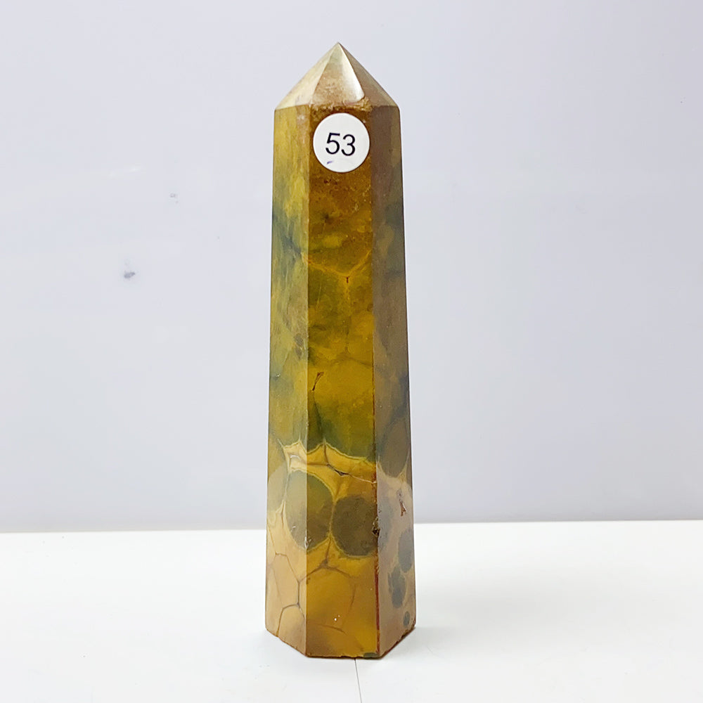 Yellow Ocean Jasper Tower Reiki Crystal Healing Stones Feng shui Stone Home Decorations