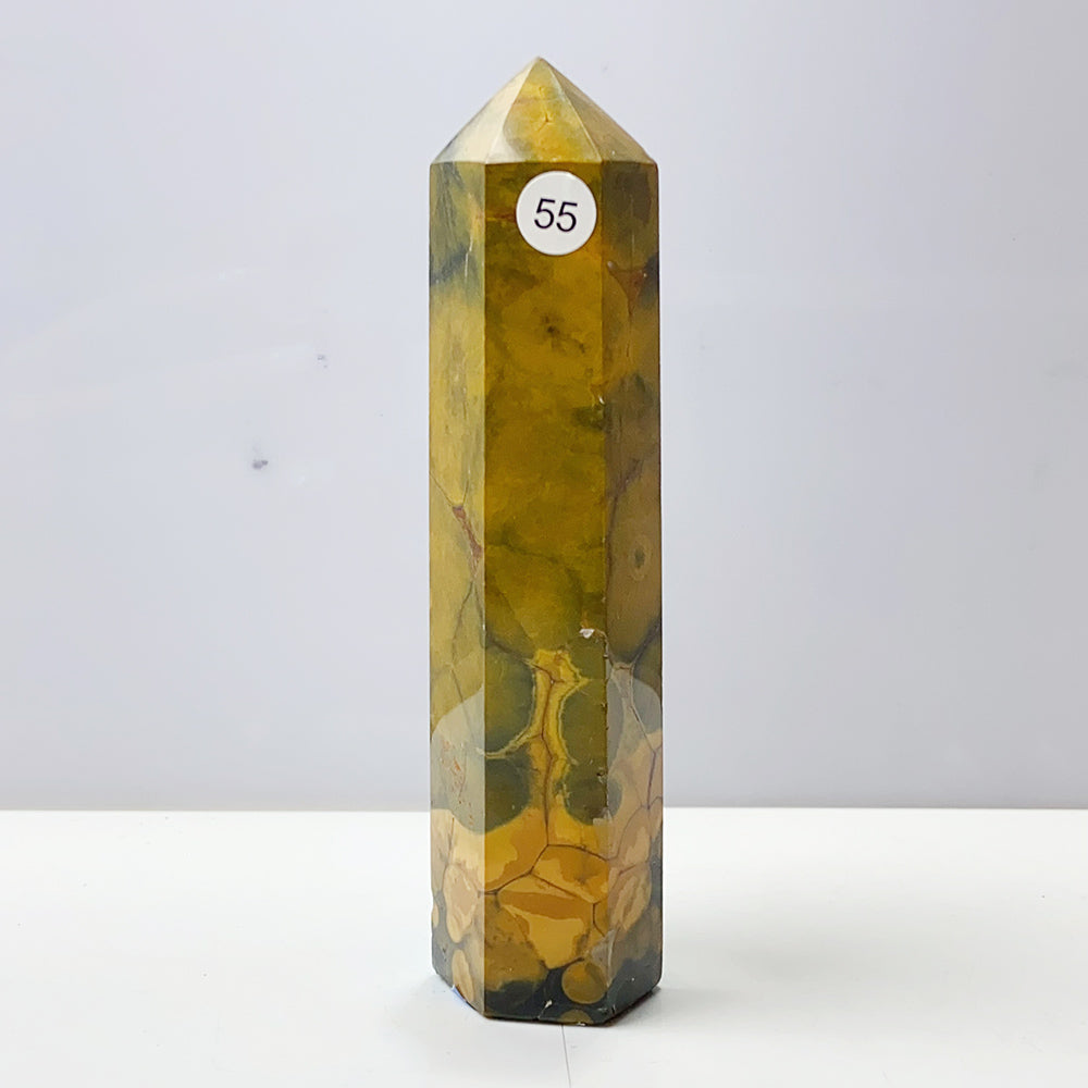 Yellow Ocean Jasper Tower Reiki Crystal Healing Stones Feng shui Stone Home Decorations