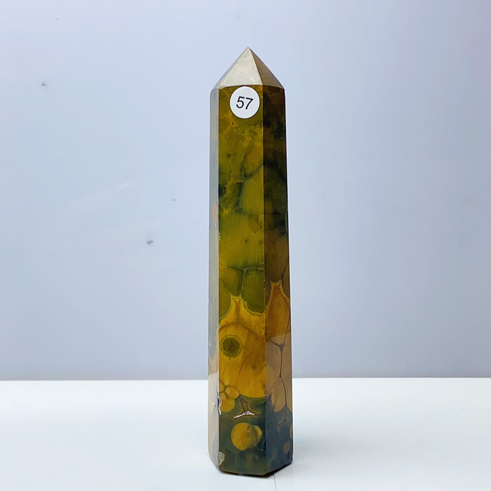 Yellow Ocean Jasper Tower Reiki Crystal Healing Stones Feng shui Stone Home Decorations