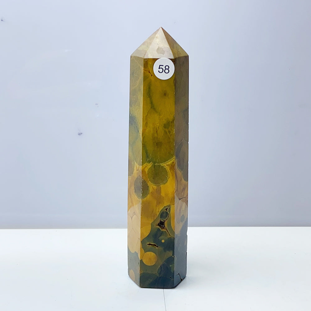 Yellow Ocean Jasper Tower Reiki Crystal Healing Stones Feng shui Stone Home Decorations