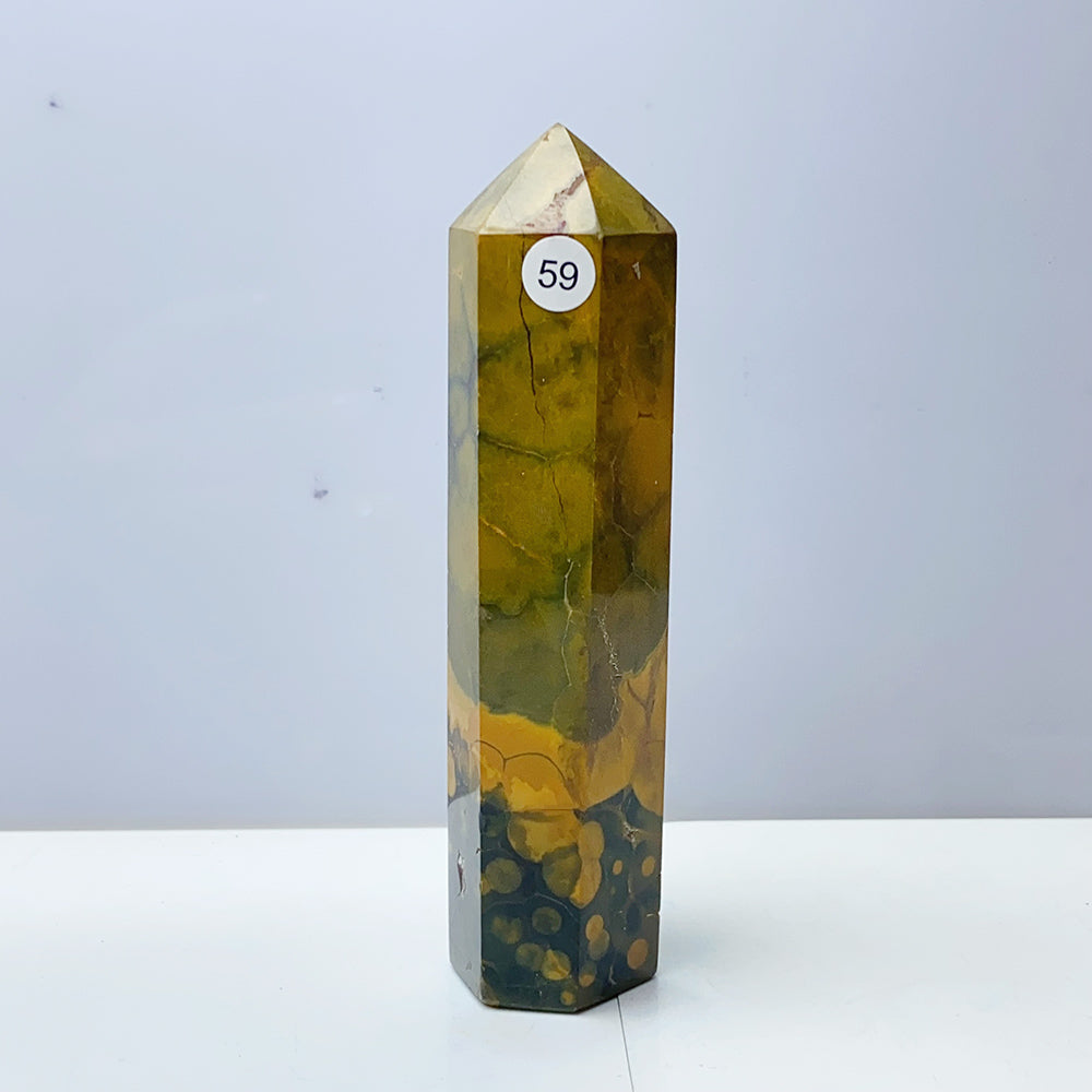 Yellow Ocean Jasper Tower Reiki Crystal Healing Stones Feng shui Stone Home Decorations