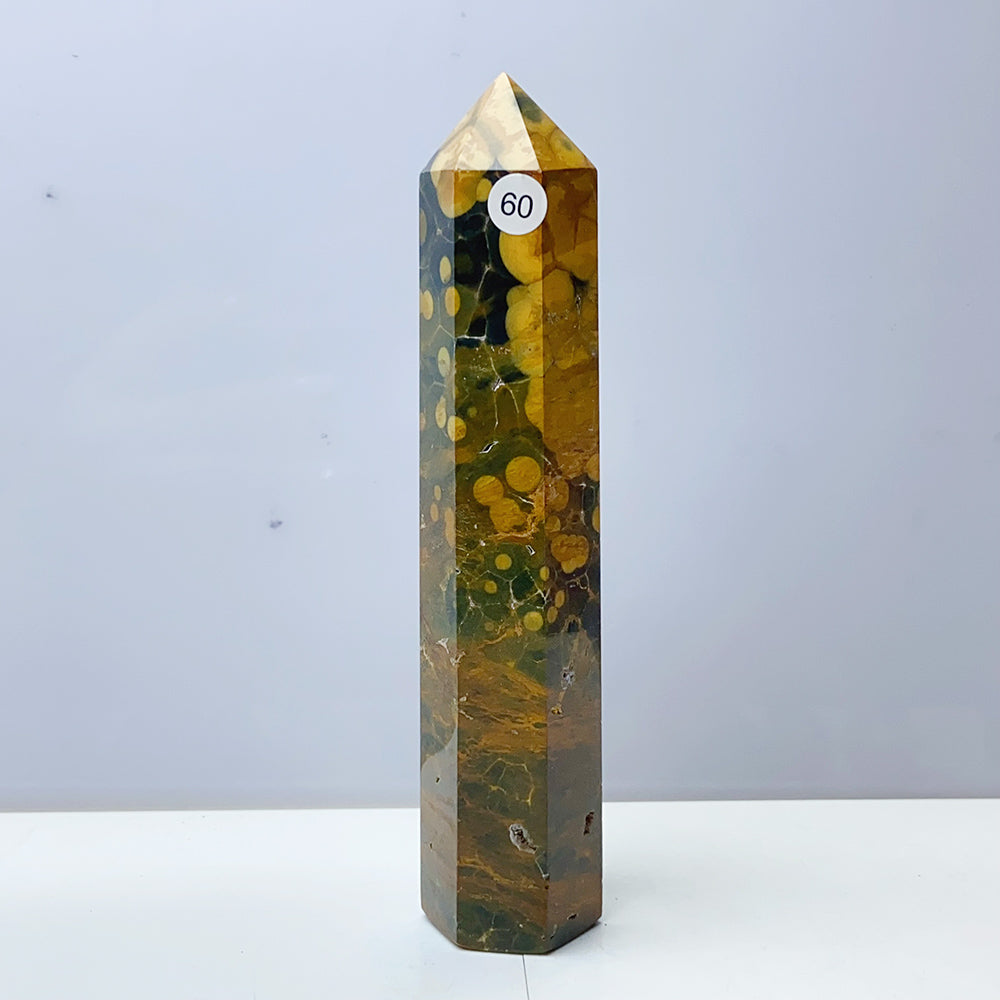 Yellow Ocean Jasper Tower Reiki Crystal Healing Stones Feng shui Stone Home Decorations