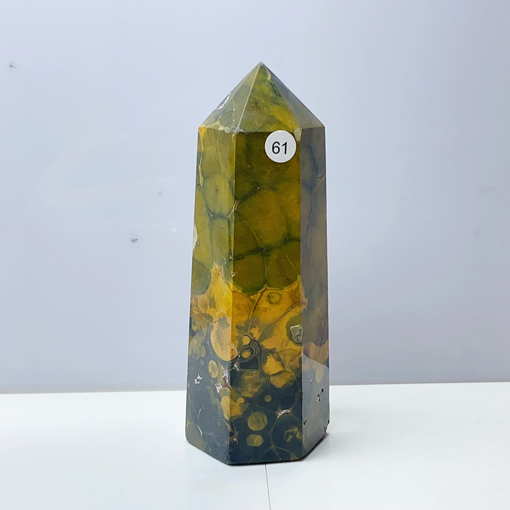 Yellow Ocean Jasper Tower Reiki Crystal Healing Stones Feng shui Stone Home Decorations