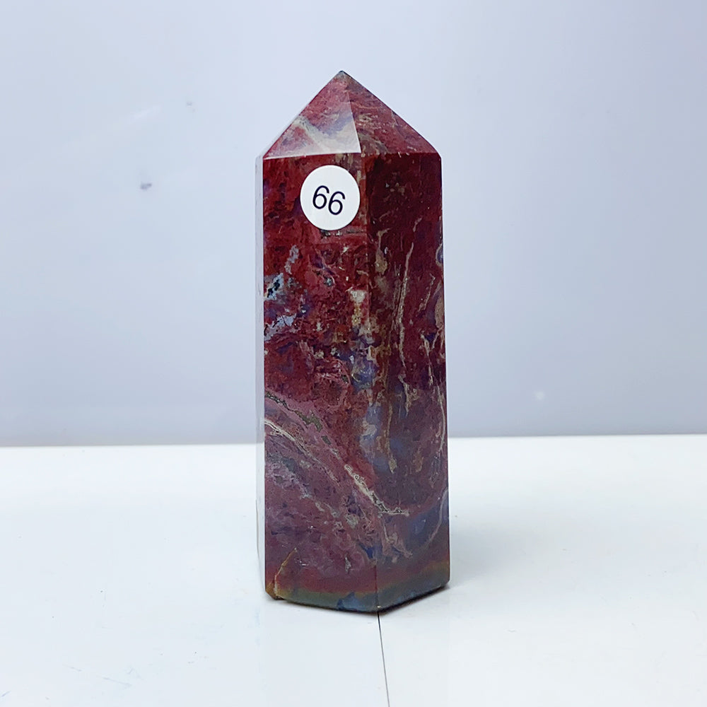 Red Ocean Jasper Point Tower Crystal Stone Ornament For Reiki Healing Garden Decorations