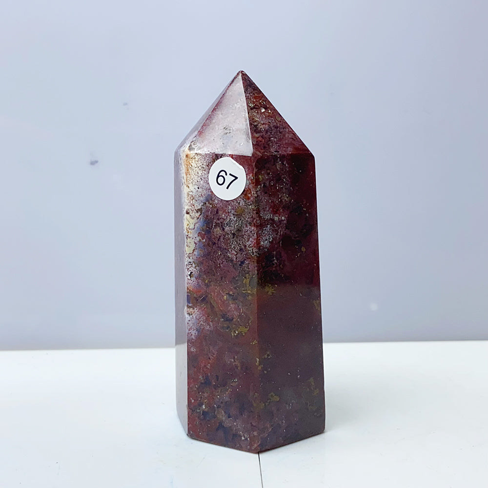 Red Ocean Jasper Point Tower Crystal Stone Ornament For Reiki Healing Garden Decorations