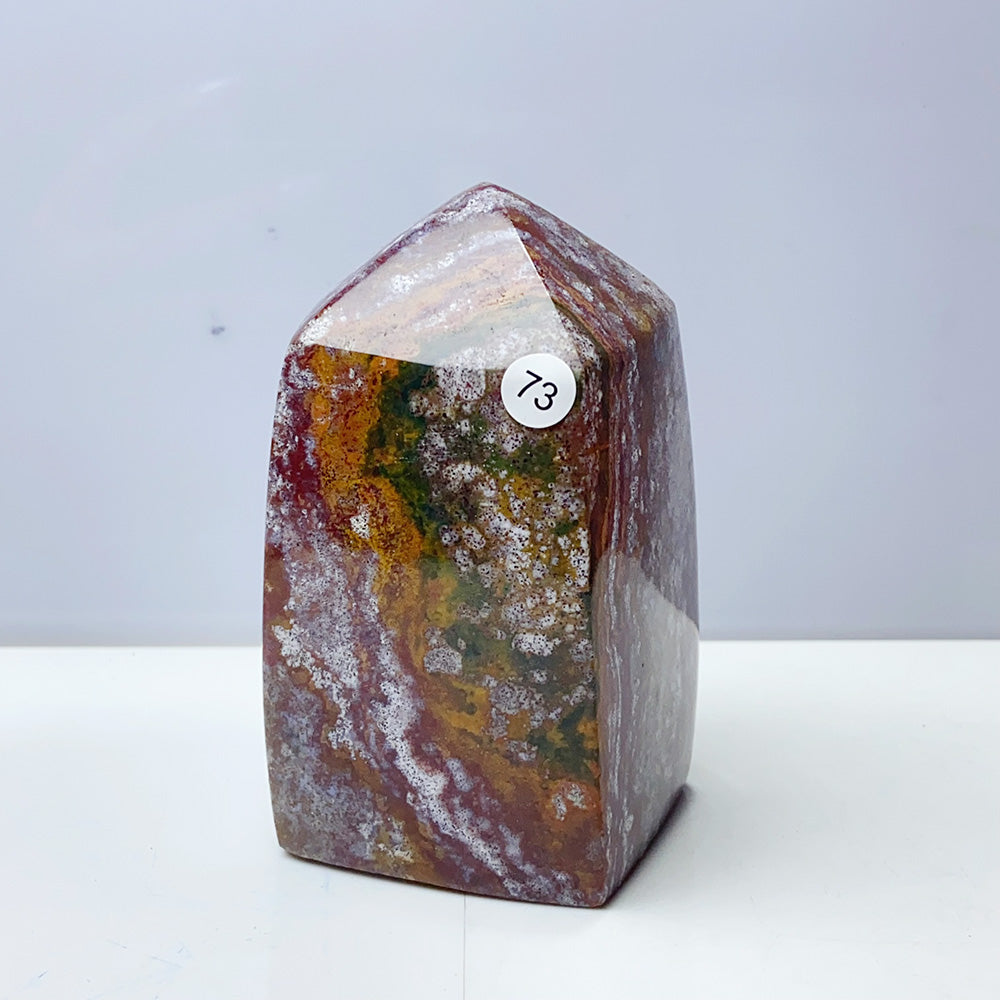 Red Ocean Jasper Point Tower Crystal Stone Ornament For Reiki Healing Garden Decorations